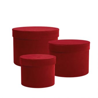 Round Velour Hat Boxes (Lined) Burgundy Small (41-01683)