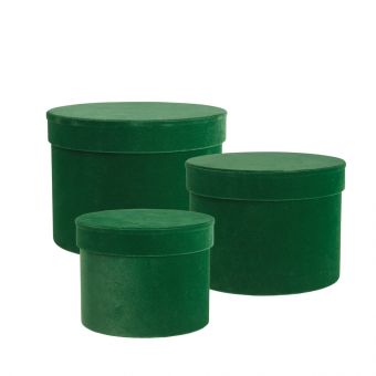 Round Velour Hat Boxes (Lined) Dark Green Small (41-01684)