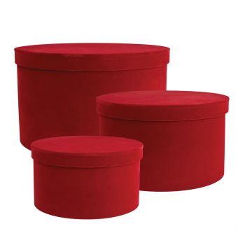 Round Velour Hat Boxes (Lined) Burgundy Large (41-01685)