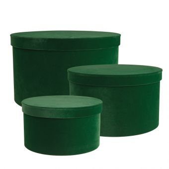 Round Velour Hat Boxes (Lined) Dark Green Large (41-01686)