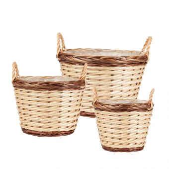 Round Ansoo Willow Baskets (Lined) - Set of 3 (45-02892)